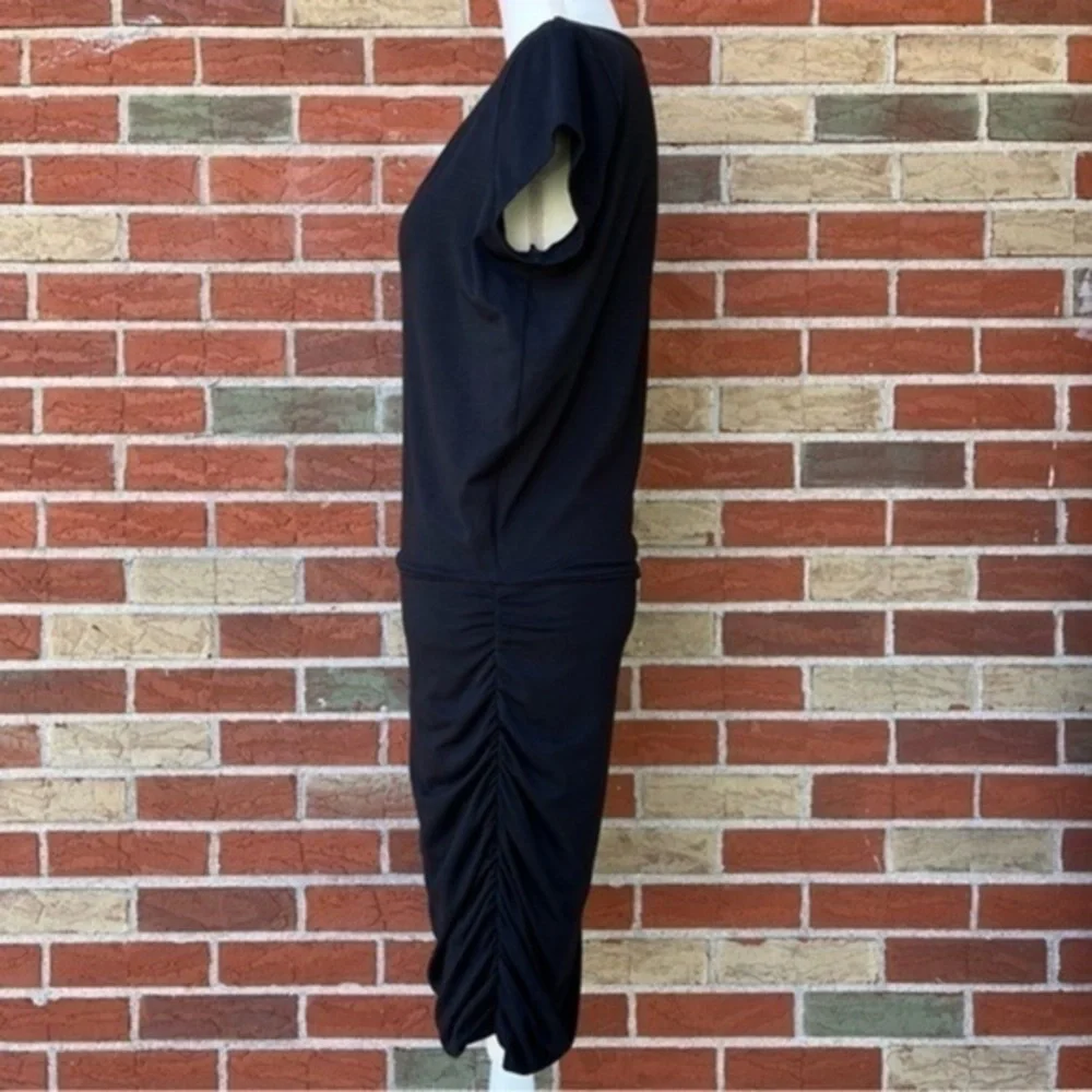 Athleta V-neck Ruched Black Short Sleeve Midi Dress 👗 - Picture 4 of 9